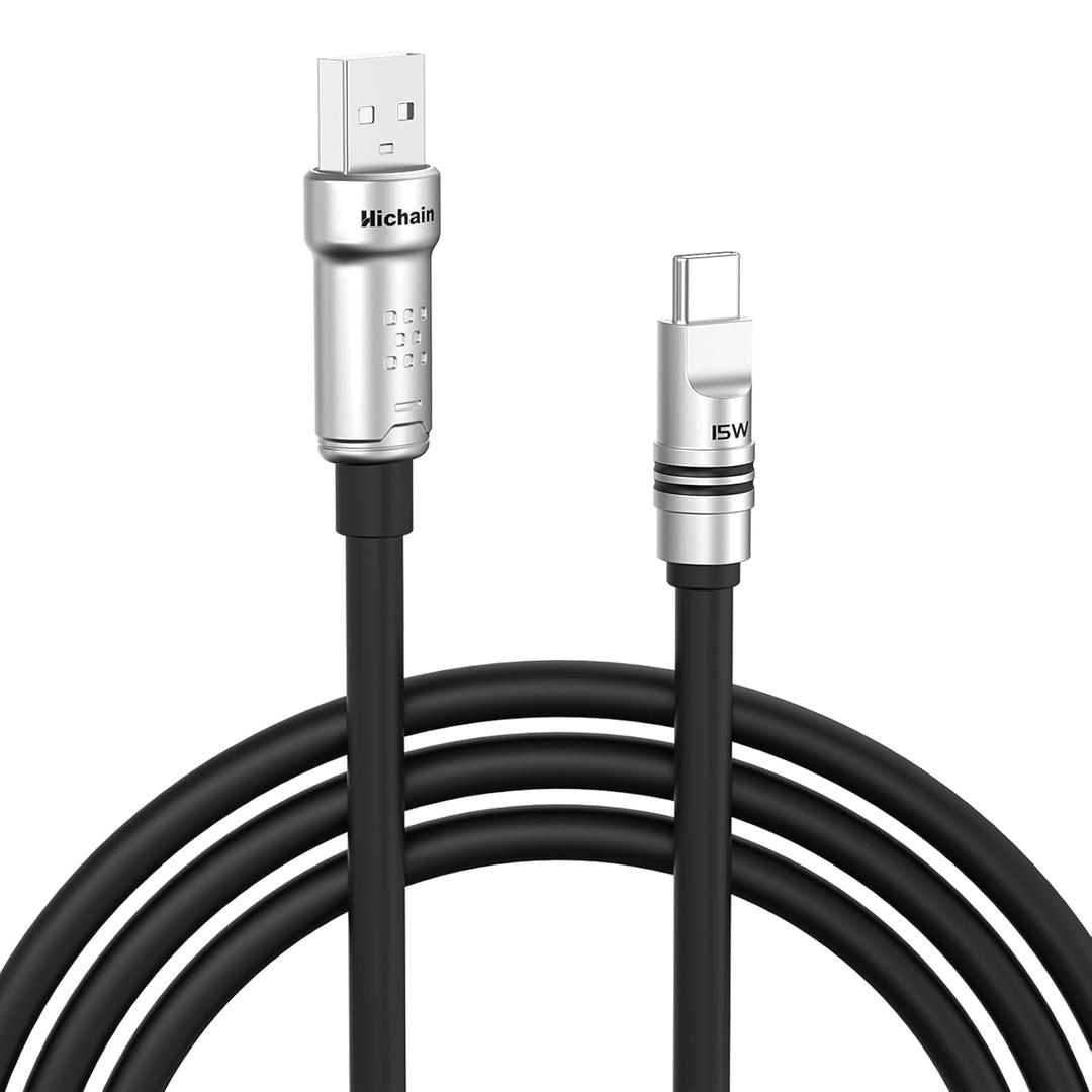 Hichain Charging Cable USB A to USB C, Silicone USB C Cable 6.6 FT Black Cable Extra Thick Phone Charger Data Transfer Cord for iPhone Galaxy Android