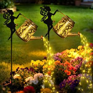 X-PREK Solar Lights Outdoor Waterproof, Fairy Solar Garden Lights Outdoor Decoration, Hummingbird Solar Watering Can Light Gardening Gifts for Mom Grandma 2 Packs (Warm White)