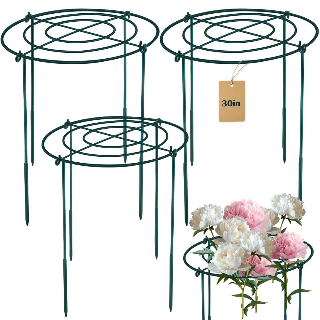 4Set Metal Peony Grid Cages, 30"H X 13"D Large Flower Support Cages Grow Through Hoop Ring Peony Stakes Garden Plant Support Rings Heavy Duty Plant Braces Peonies Structure for Outdoor Plants Blossoms