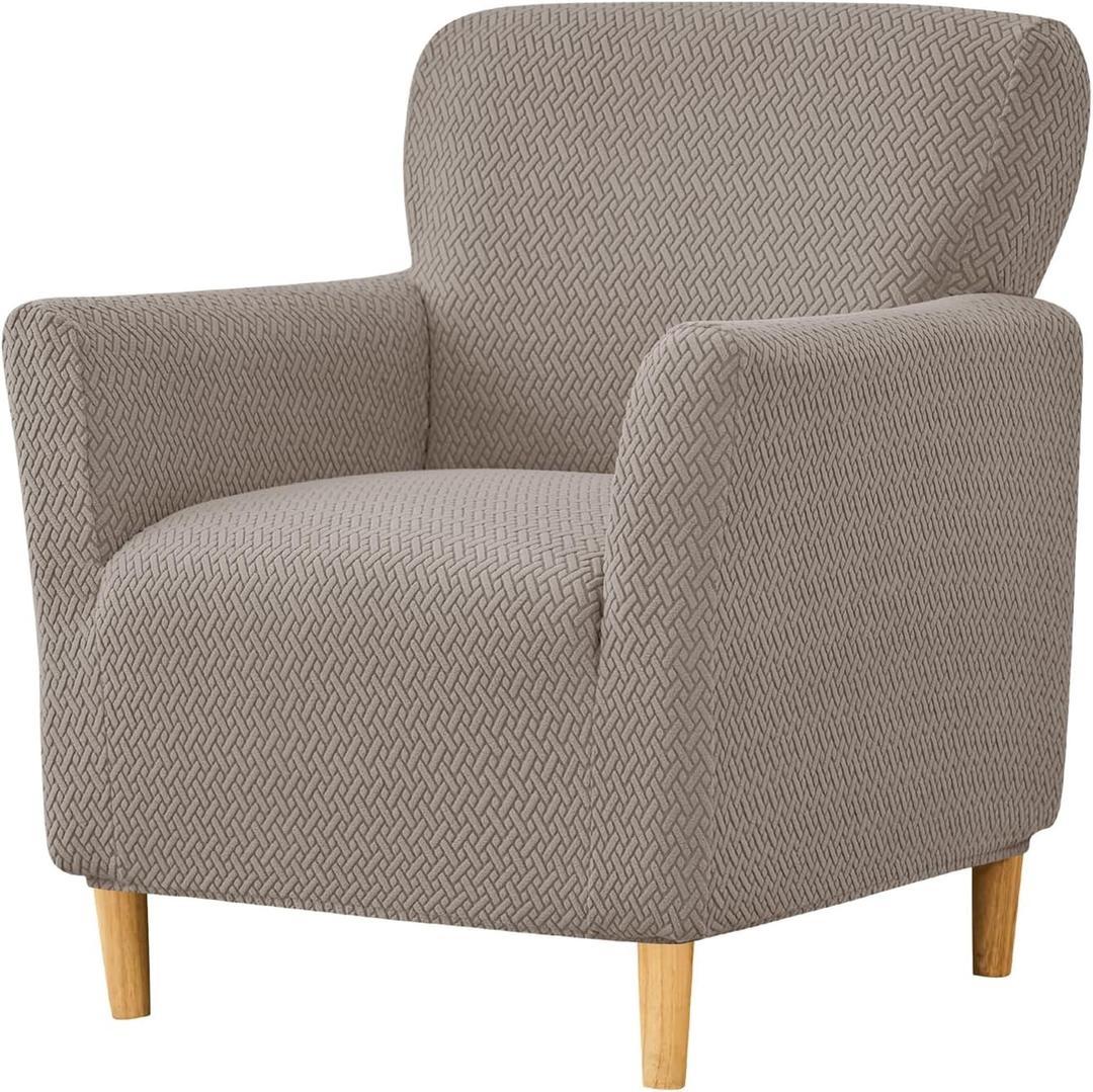 Jacquard Banquet Armchair Slipcovers Soft Chair Covers Armchair 1-Piece Stretch Chair Covers for Living Room Nonslip Outdoor Armchair Slipcover Kids Pets Friendly Furniture Protector,Khaki