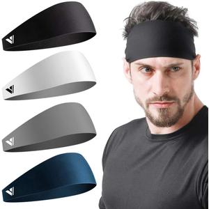 Running Headbands for Men Sweatbands Sports Sweat Bands Mens Workout Thin Fitness Gym Yoga 4 Pack