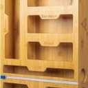 Shaw Limited Ziplock Bag Organizer - Bamboo, 6 in 1 Wrap Dispenser with Cutter, Perfect for Gallon, Quart, Sandwich & Snack Bag, Cling Film, Aluminum Foil etc; Compatible with 12" Kitchen Rolls
