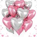 Pink Silver Heart Balloons, 18 Inch Pearl Pink and Silver Heart Shape Balloons, 12PCS Helium Love Foil Balloon for Birthday Baby Shower Engagement Wedding Party Decorations