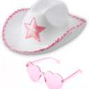 Funcredible Cowboy Hat and Glasses - Preppy Cowgirl Hat with Star - Sparkly Cowboy Hat