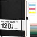 AHGXG Graph Paper Notebook - Grid Notebook Journal, 120 GSM Thick Graph Paper, Large B5 Notebook 96 Pages, Leather Softcover, for Graphing, Writing, Math, Engineering, 7.6'' X 10'' - Black