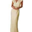 Summer Satin V Neck Wrap Maxi Dress for Women 2026 Elegant Silk Cap Sleeve Wedding Guest Dresses Yellow L