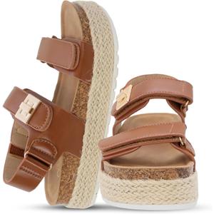 YOKI TRIBECA-Y Platform Girls Sandals With Double Strap And Gold Buckle - Lightweight Toddler Sandals - Cushioned Footbed Sandal (4 Big Kid, Rust)