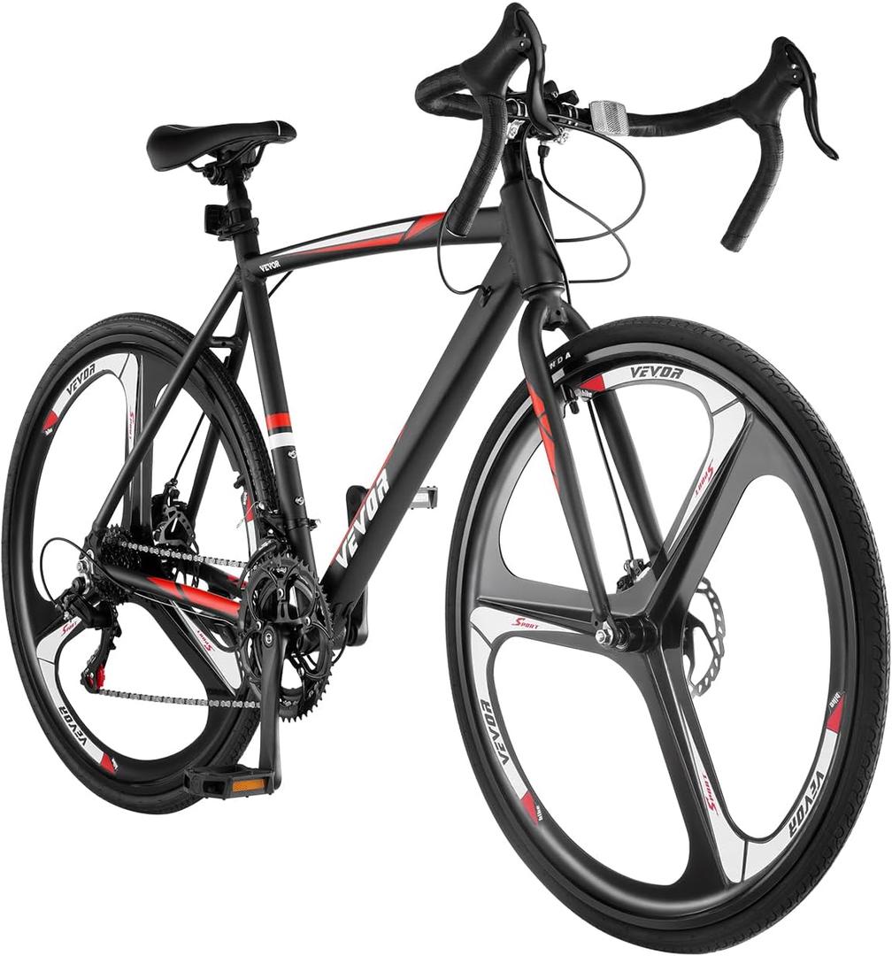 VEVOR Road Bike, 700C Wheels Racing Bike, Shimano Drivetrain City Commuter Road Bicycle, Urban Adult Sport Bicycle with Drop Bar, for Men and Women (700x28C, Black+Red)