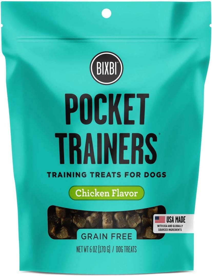 BIXBI Pocket Trainers, Chicken (6 oz, 1 Pouch) - Small Training Treats for Dogs - Low Calorie and Grain Free Dog Treats, Flavorful Pocket Size Healthy and All Natural Dog Treats (EXP 11/17/27)