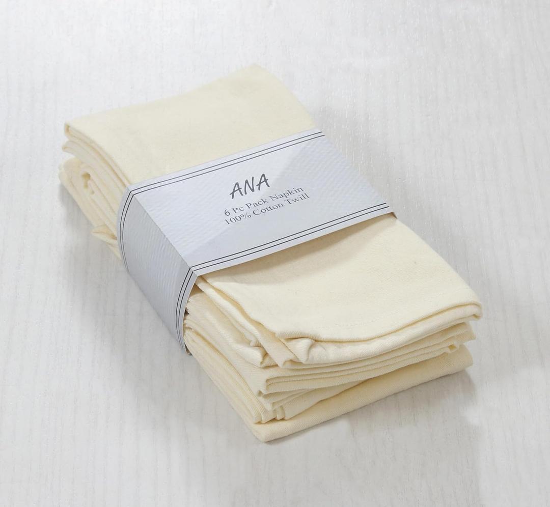 ANA Cloth Napkins Set of 6 (17.5x17.5 inch 100% Cotton Dinner Napkin Washable Hotel Quality Reusable Kitchen & Table Linen for Fall Thanksgiving Family Dinners Weddings & Everyday Use - Cream
