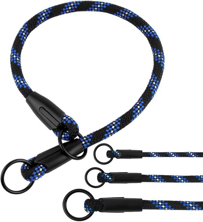 BronzeDog Rope Pro Training Dog Collar Braided No Pull Quick Release Round Lead Collars for Dogs Small Medium Large Puppy (M - 19.7" Long, Blue)