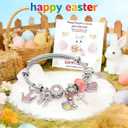 Easter Gifts for Girls, Adjustable Bunny and Egg Cross Charms Bangle,Easter Basket Stuffers Religious Jewelry Gifts with Greeting Card for Girls Teens Kids Women Christian