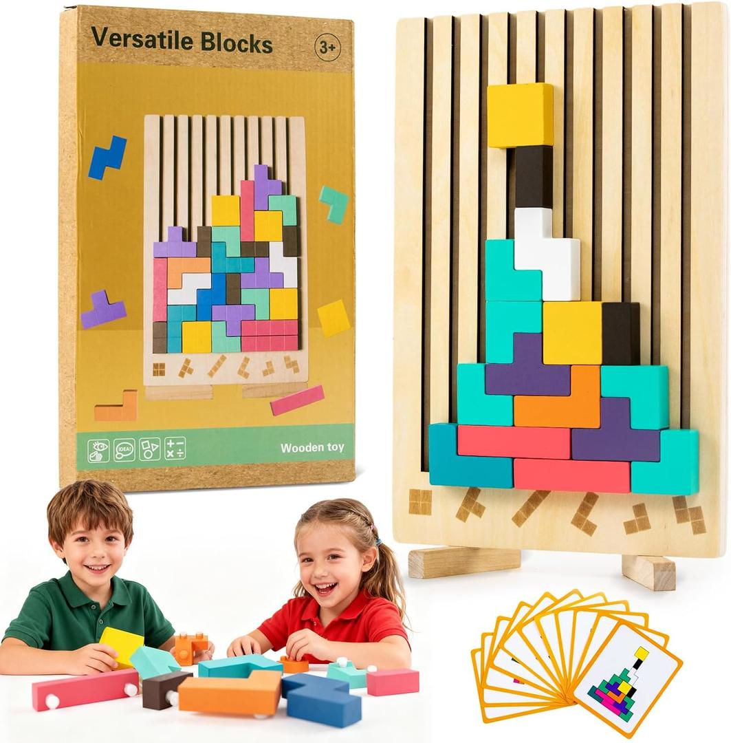 Wooden Montessori Russian Blocks Puzzle  3D Stacking Toy for 3-6 Year Olds Toddlers Educational Gift & Brain Teaser for Critical Thinking Montessori Brain Blocks for Boys & Girls (Classic)
