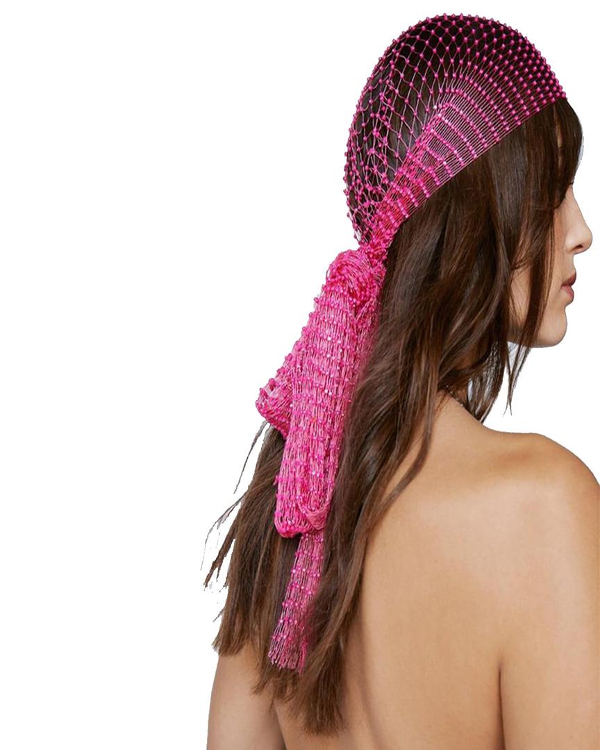 PartyArt Women Mesh Rhinestone Headbands Glitter Fishnet Diamond Headpiece Sparkly Rave Hollow Fashion Hair Long Version Accessories Pink