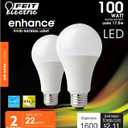 Feit Electric A19 LED Light Bulb, 100W Equivalent, Dimmable, E26 Base, CRI 90, 1600 Lumens, 2700K Soft White, General Purpose Light Bulb, 22-Year Lifetime, OM100DM/927CA/2, 2 Pack