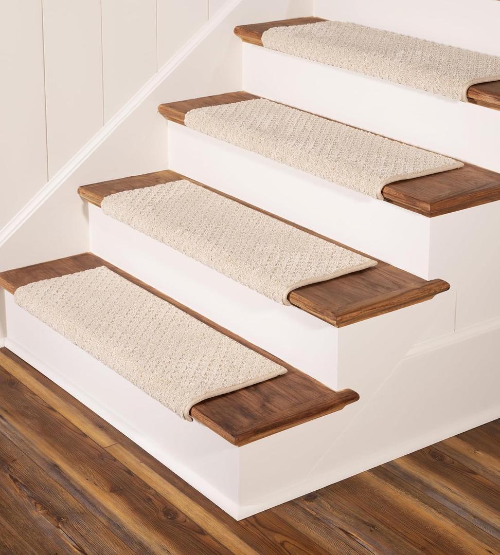 Oak Valley Designs Rounded Bullnose Carpet Stair Treads - Anti Slip Indoor Stair Mats for Wooden Stairs, Style: Bayside Charm, Crystal Canyon 27" W X 9.75" D (Set of 4)