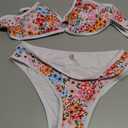 Fanuerg Women's Triangle Bikini Sets O Ring Linked Two Piece Swimsuits Floral Printed Cheeky Bathing Suit Medium Size