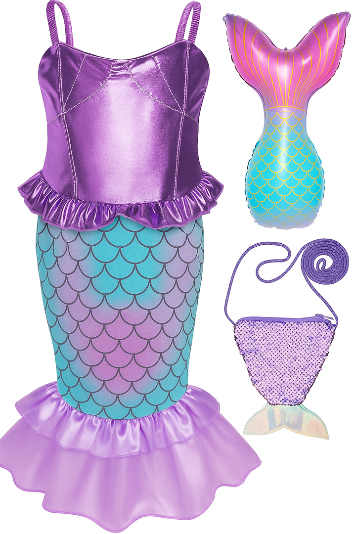 Funna Little Mermaid Costume for Girls Princess Dress Up, Mermaid Set, Size 120 