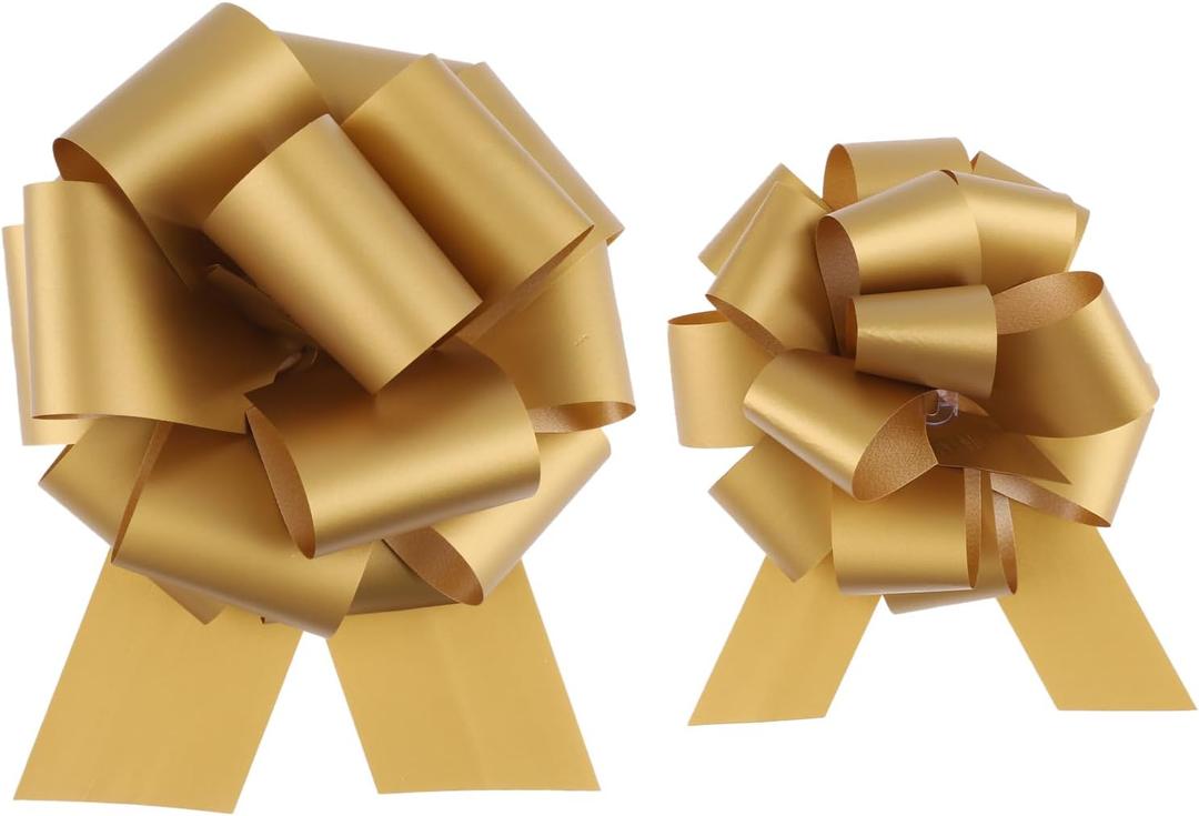40 Pieces 6 Inches and 5 Inches Pull Bow Wrapping Pull Bow Ribbon Pull Bows for Wedding Baskets,Diameter Gift Bows, Large Bows for Presents. (Gold)