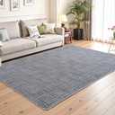 Flagover 5x7 Grey Washable Shag Area Rug for Bedroom, Modern Geometric Non Slip Living Room Rugs, Fluffy Soft Thick Carpet for Kids Boys Room, Dorm, Office, and Home Decor