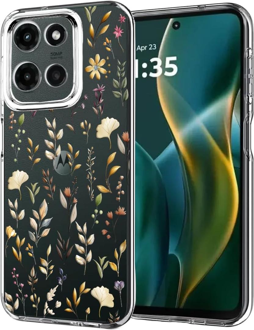 Unov Case Compatible with Moto g 5G 2025/2026 Moto g Play 2025/2026 Clear with Flower Floral Golden Girly Design Soft TPU Shock Absorption Slim Embossed Pattern Protective Back Cover