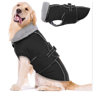 Dog Winter Jacket Fuzzy and Warm 2XL, Black/Grey