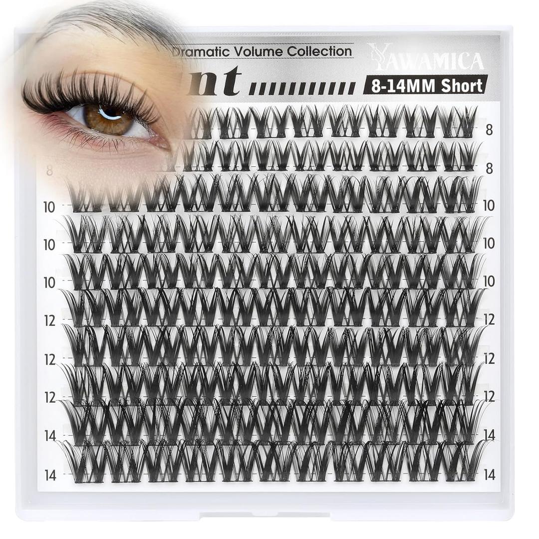 Flaunt Lash Clusters 8-14mm Wispy Cluster Eyelash Extensions CD Curl Eyelash Clusters Flora Individual Lashes Dramatic Volume Crisscross Cluster Lashes with Wide Band for Beginner DIY Lash by Yawamica