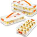 2 Pack Deviled Egg Container with Lid and Handle 2 Layer Deviled Egg Carrier for 60 Reusable Stackable Platter Clear Plastic Storage Tray for Dish Washer Party Home Kitchen Suppies