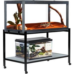 Nalwort Reptile Tank Stand, Movable Metal Stand with Wheels, Stand for Hamster Cage, Brooder Box, 32" L x 17.5" W