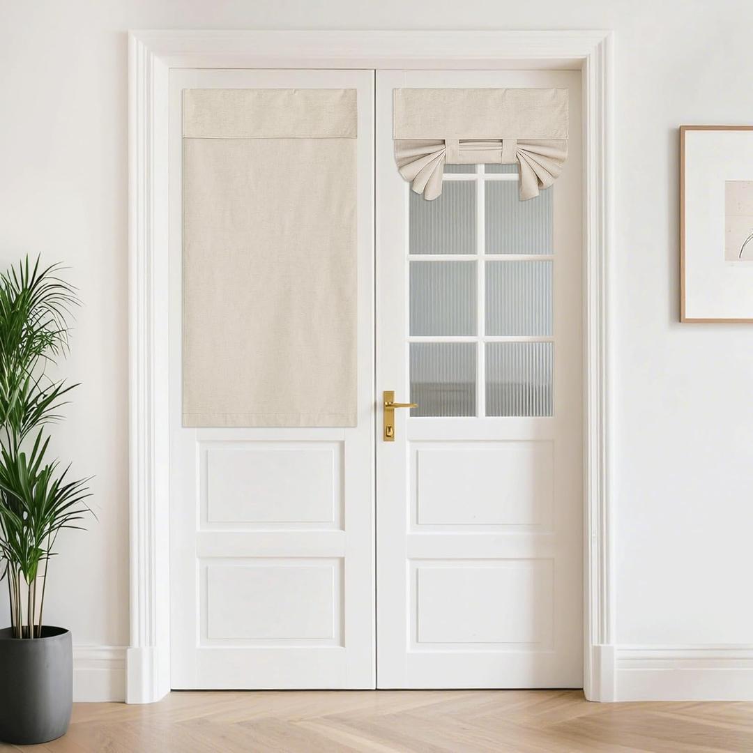 NICETOWN Tricia 100% Blackout Curtains for French Door, Linen Blended Privacy Door Curtains and Drapes Roll Up Door Blinds for Sightseeing and Door Window Decor, W26 x L50 inch, 1 PC, Beige