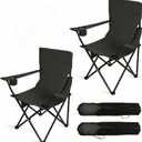 2 Pack Folding Camping Chair, Waterproof Oxford Cloth Outdoor Chair with Cup Holder & Side Pocket, Heavy Duty Steel Frame Foldable Chair Supports 300lbs for Camping Hiking Beach, Navy Blue