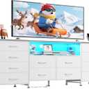 WLIVE White Dresser for Bedroom, Dresser TV Stand for 65, 70, 75 inch TV with Led Lights & Charging Station, Fabric Chest of Drawers with Open Shelves, 12 Drawer Dressers for Closet, Living Room