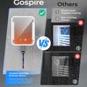 Gospire Heated Shower Mirror Fogless for Shaving with Light, 5000mAh Rechargeable Battery, Detachable Suction Cup and Razor Holder for Wall, NO-Drilling, Removable, Waterproof for Bathroom - White