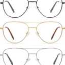 3-Pack Retro Aviator Reading Glasses for Men Women Trendy Square Blue Light Blocking Computer Readers Metal AM6092A