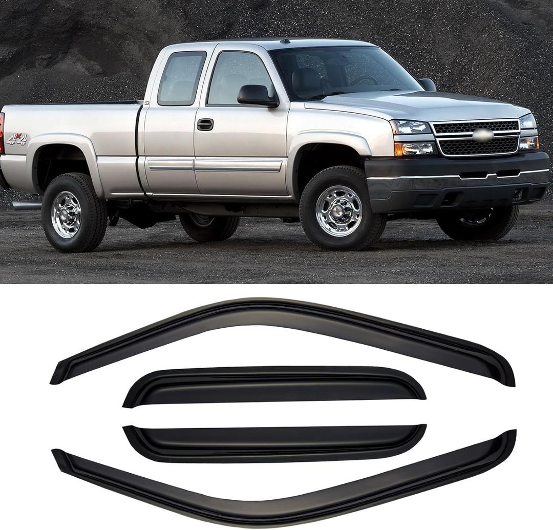 Window Rain Guards for 1999-2006 Chevy Silverado/GMC Sierra 1500/2500/3500HD Extended Cab, Window Visor Vent Wind Shade Deflector Shield Protector Sun 2007 Silverado/Sierra Classic, Out Channel, 4 PCS Window Rain Guards for 1999-2006 Chevy Silverado/GMC Sierra 1500/2500/3500HD Extended Cab, Window Visor Vent Wind Shade Deflector Shield Protector Sun 2007 Silverado/Sierra Classic, Out Channel, 4 PCS
