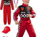 Kids Race Car Driver Costume Boys Girls Racer Jumpsuit With Car Cap Kids Dress Up for Halloween (9-10 Years)