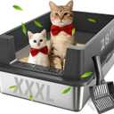 Stainless Steel Litter Box with Lid, XXXL Metal Litter Boxes for Big Cats and Kitten, Three Extra Large High Sided Littter Box,Odorless,Non-Stick,Easy Cleaning,Scoops Included (1, XXXL)