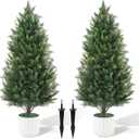 3FT Artificial Cedar Topiary Trees Set of 2 Detachable Planter & Spike,UV Resistant Faux Plants Outdoor and Indoor,Realistic Fake Bushes Pine Tree for Front Porch Decor Patio Offices Living Room (Green)