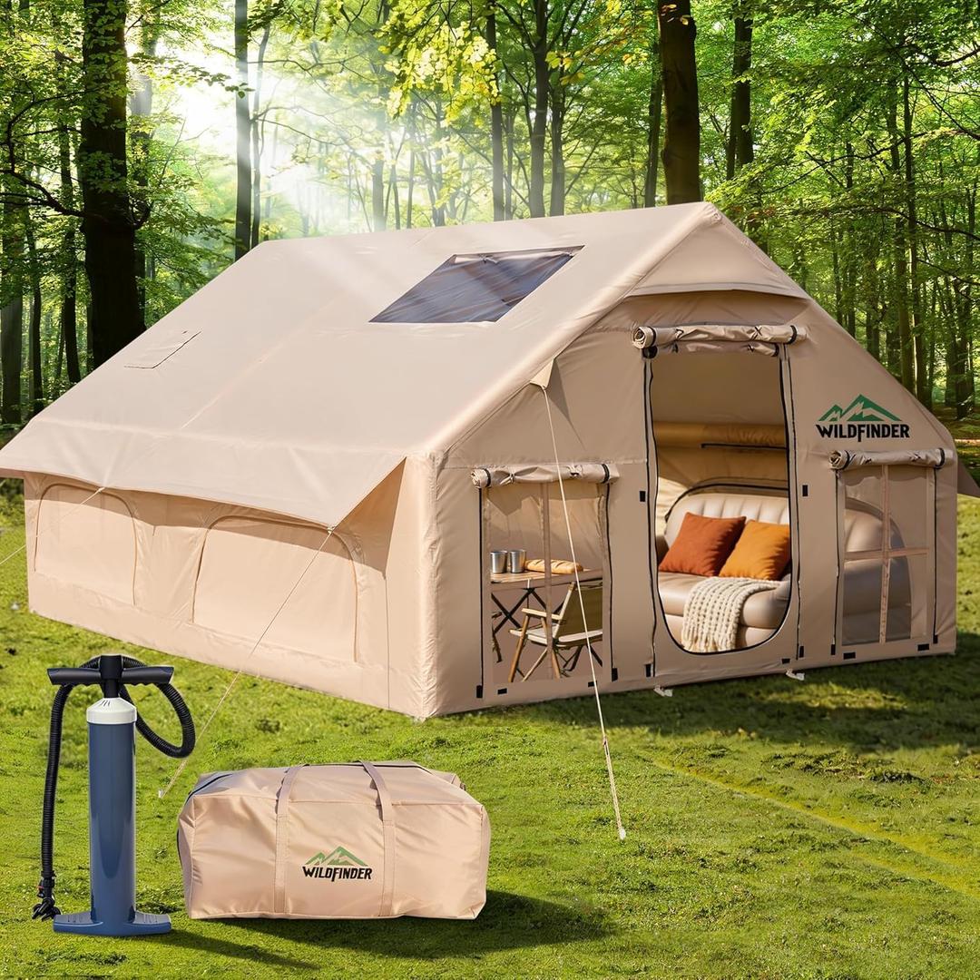 Inflatable Tent with Skylight & Stove Jack, Blow Up Tents for Camping | Quick Setup, Waterproof Oxford Inflatable House for Camping, Family Air Glamping Tent with Pump for Adult