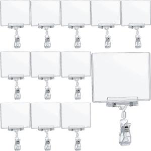 Epakh 20 Pieces Rotating Clip Pop Swivel Sign Rotatable Holding Clamp Sign Holder for Hangrails or Tubes with 20 Pieces Hard Card Sleeves PVC Card Protector (Thumb Clip Shape)