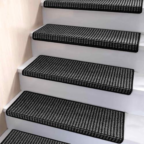 Brakki Bullnose Carpet Stair Treads, Non Slip Stair Treads for Wooden Steps Indoor, Stair Runner, Soft Stair Rugs for Pets, Edging Stair Protectors, Washable, 29.5"x9.5"x1.5" 2 pcs, Black Grey