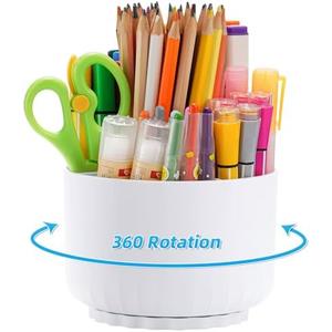 Marbrasse Desk Organizer, 360-Degree Rotating Pen Pencil Holder, Desk Organizers and Accessories with 5 Compartments Pencil Organizer, Art Supply Storage Box Caddy for Office, Home (White)