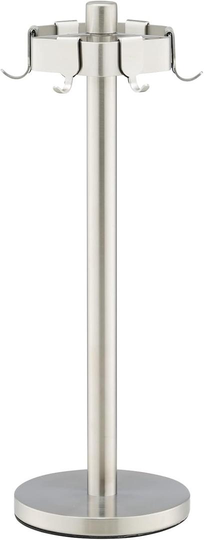 cusinine Kitchen Utensil Holder with 6 Adjustable Hanging Hooks, Rotating Countertop Storage Organization, 304 Stainless Steel Metal, Heavy Weight, Big Size and Smooth Spin Rotation