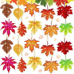 Skylety 20 Pcs Maple Leaf Diamond Art Ornaments Diamond Painting Kit for Adult 5d DIY Fall Gift Wrap Tags with Rope Autumn Hanging Ornaments for Home Craft Party Decor