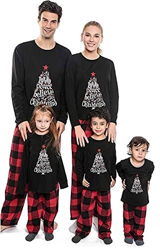 ANGELGGH Family Pajamas Matching Sets, Cute Christmas Printed 2 Piece Sleepwear, Holiday PJs Jammies for Couples/Women/Men (Women, S, Black Joy)