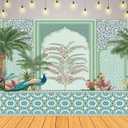 BELECO 9x6ft Fabric Traditional Moroccan Decorative Backdrop Mughal Garden Arch Peacock Dates Tree Plant Botanical Background for Party Decorations Wedding Banner Photoshoot Studio Props Wallpaper