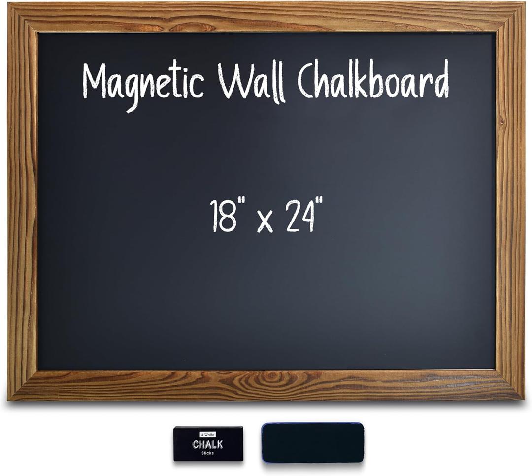 Better Office Products Magnetic Wall Chalkboard, Large Size 18" x 24", Rustic Wood Frame, Chalkboard Sign, Vertical or Horizontal Wall Mount, Includes Chalk and Eraser, Rustic Brown