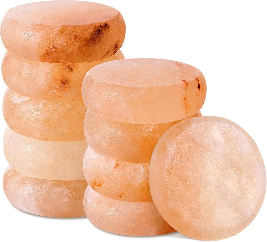 Pack of 10 Flat Oval Massage Stones, Pink Crystal Hand-Carved Stone for Massage Therapy, Deodorant and Salt and Sugar Scrubs, Spa Himalayan Salt Rocks
