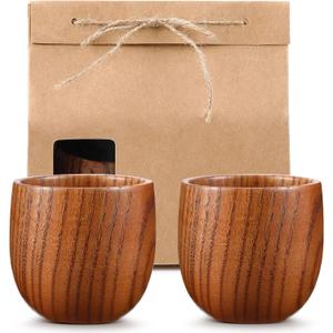 Yinder 2 Pcs Wooden Bourbon Glass Bourbon Gifts for Men, 180 ml Wooden Cup with Kraft Bag for Whiskey Sake Tea Home Bar Drink Lover Men, Anniversary Wedding Birthday Gifts for Husband, Dad, or Brother