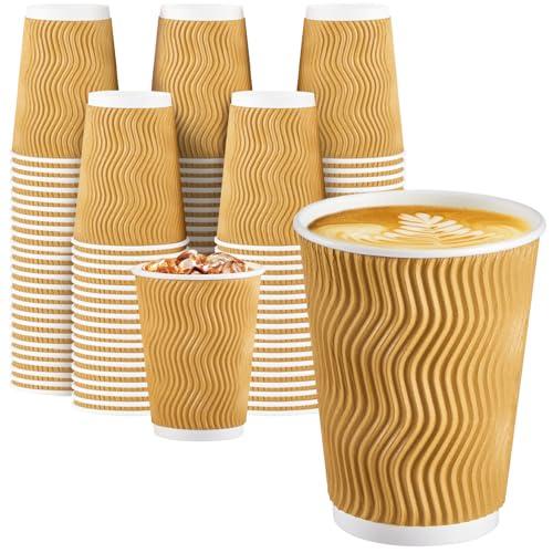 SIUQ Coffee Cups 12 oz 50 Pack, Insulated Ripple Wall Paper Cups 12 oz, Disposable Coffee Cups, Hot Beverage/Cold Drinking Cups for Office, Home, Party, Cafe, Picnic, Travel (Champagne)